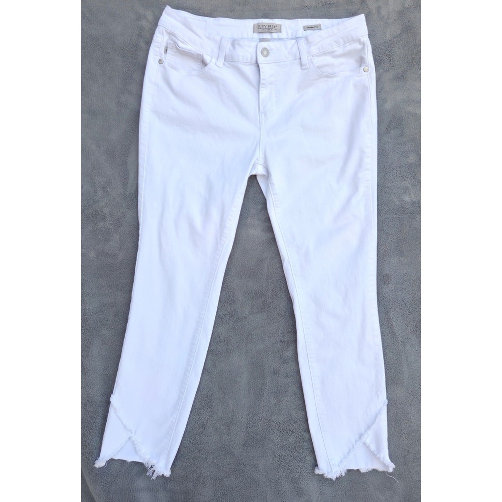 Judy Blue Womens Skinny Fit Jeans 13/31 White Frayed Tulip Hem Stretch Denim